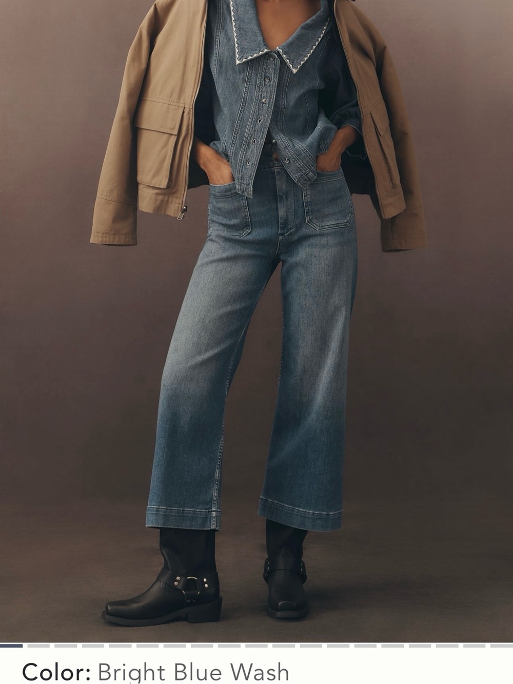 Anthropologie Colette Bright Blue Wash Cropped Wide-Leg Jeans